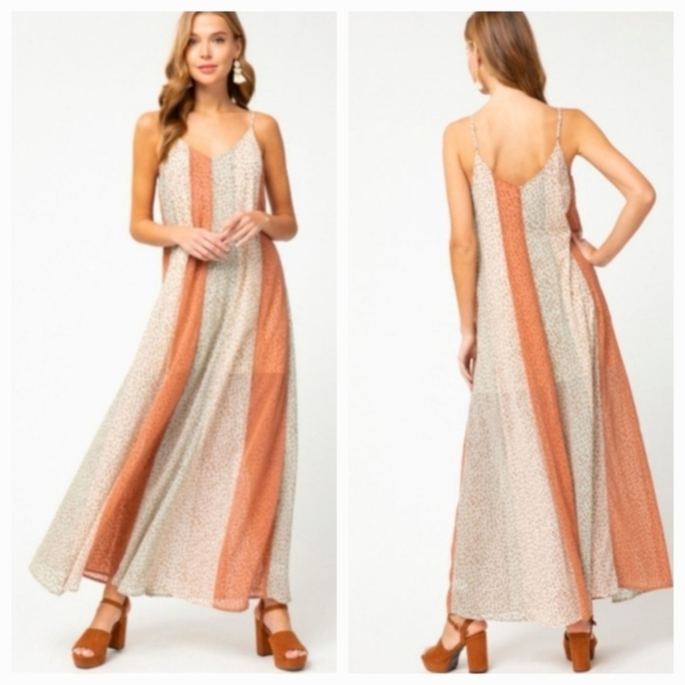 Entro Sleeveless Maxi Dress with Textured Velvet Animal Print size Large